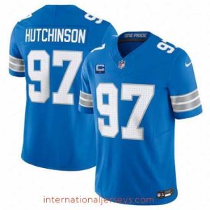 Top notch Detroit Lions 97 Aidan Hutchinson Blue 2024 F.U.S.E  With 1 Star C Patch Vapor Limited Stitched Jersey
