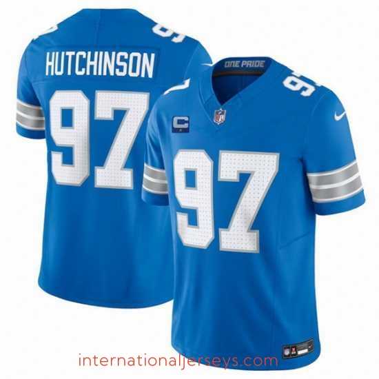 Top notch Detroit Lions 97 Aidan Hutchinson Blue 2024 F.U.S.E With 1 Star C Patch Vapor Limited Stitched Jersey