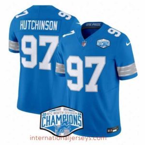 Superb Detroit Lions 97 Aidan Hutchinson Blue 2024 NFC North Champions F.U.S.E  Vapor Limited Stitched Jersey
