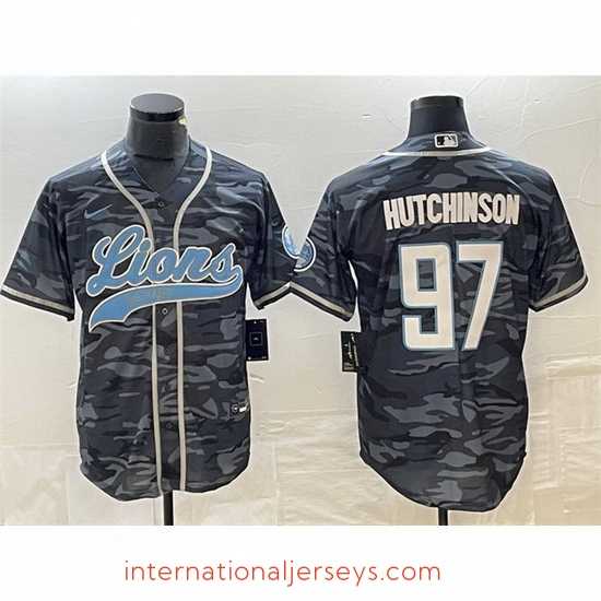 Outstanding Detroit Lions 97 Aidan Hutchinson Grey Camo Cool Base Stitched Baseball Jersey