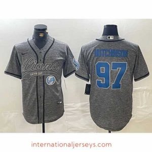 Superb Detroit Lions 97 Aidan Hutchinson Grey Cool Base Stitched Baseball Jersey 3