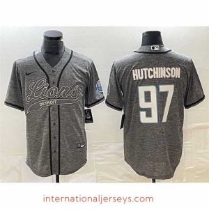 Deluxe Detroit Lions 97 Aidan Hutchinson Grey Cool Base Stitched Baseball Jersey