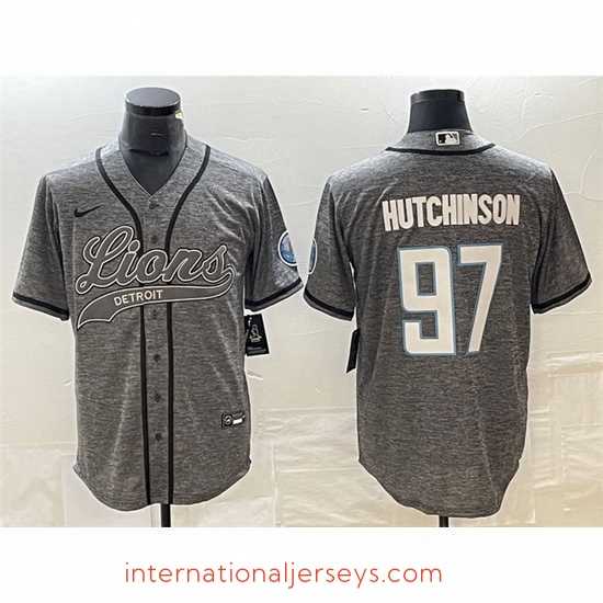 Deluxe Detroit Lions 97 Aidan Hutchinson Grey Cool Base Stitched Baseball Jersey
