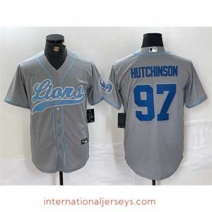 Exquisite Detroit Lions 97 Aidan Hutchinson Grey Cool Base Stitched Baseball Jersey