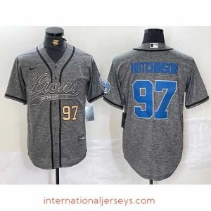 Exquisite Detroit Lions 97 Aidan Hutchinson Grey Cool Base Stitched Baseball JerseyS 1