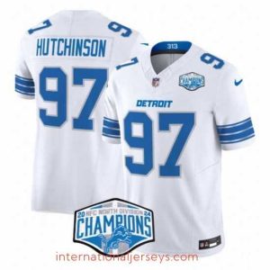 Superior Detroit Lions 97 Aidan Hutchinson White 2024 NFC North Champions F.U.S.E  Vapor Limited Stitched Jersey
