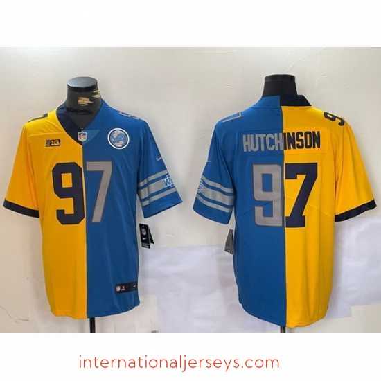 Outstanding Detroit Lions 97 Aidan Hutchinson Yellow Blue Split Vapor Limited Stitched Jersey 1