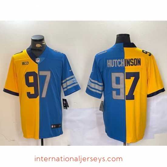 Superior Detroit Lions 97 Aidan Hutchinson Yellow Blue Split Vapor Limited Stitched Jersey