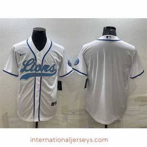 Superb Detroit Lions Blank White With Patch Cool Base Stitched Baseball Jersey