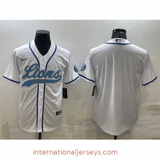Superb Detroit Lions Blank White With Patch Cool Base Stitched Baseball Jersey