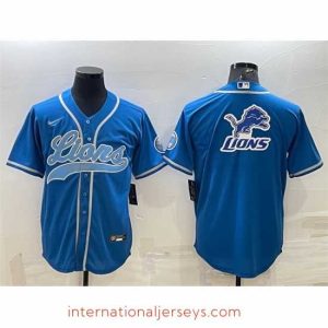 High quality Detroit Lions Blue Team Big Logo With Patch Cool Base Stitched Baseball Jersey