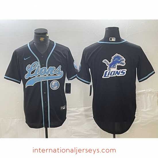 Finest Detroit Lions Team Big Logo Black Cool Base Stitched Baseball Jersey 1