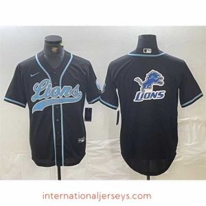 Top notch Detroit Lions Team Big Logo Black Cool Base Stitched Baseball Jersey