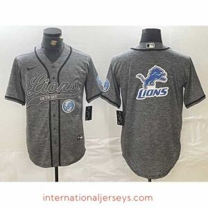 Finest Detroit Lions Team Big Logo Grey Cool Base Stitched Baseball Jersey 1
