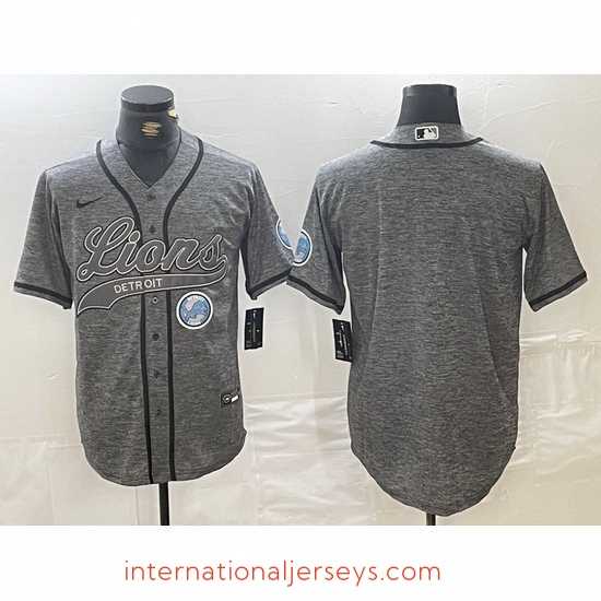 Superb Detroit Lions Team Big Logo Grey Cool Base Stitched Baseball Jersey