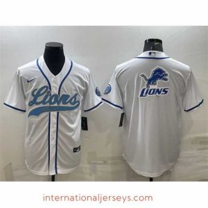 Exceptional Detroit Lions White Team Big Logo With Patch Cool Base Stitched Baseball Jersey