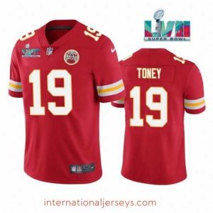 Exquisite Kansas City Chiefs 19 Kadarius Toney Red Super Bowl LVII Patch Vapor Untouchable Limited Stitched Football Jersey
