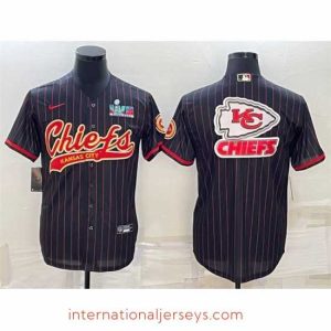 Superior Kansas City Chiefs Black Team Big Logo With Super Bowl LVII Patch Cool Base Stitched Baseball Jersey