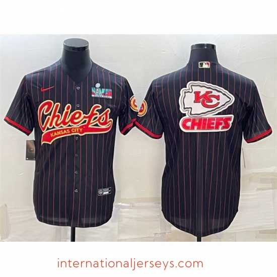 Superior Kansas City Chiefs Black Team Big Logo With Super Bowl LVII Patch Cool Base Stitched Baseball Jersey