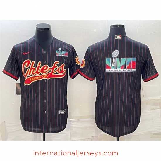 Deluxe Kansas City Chiefs Black With Super Bowl LVII Big Logo Cool Base Stitched Baseball Jersey