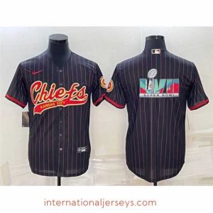 Deluxe Kansas City Chiefs Black With Super Bowl LVII Big Logo Cool Base Stitched Baseball JerseyS