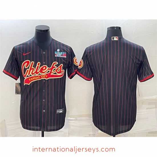 Superb Kansas City Chiefs Blank Black With Super Bowl LVII Patch Cool Base Stitched Baseball Jersey