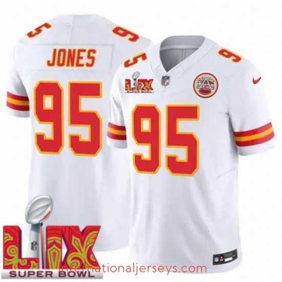 Deluxe Kansas City Chiefs Chris Jones #95 White 2024 2025 Super Bowl LIX F.U.S.E Stitched Jersey