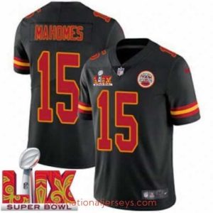 Deluxe Kansas City Chiefs Patrick Mahomes #15 Black 2024 2025 Super Bowl LIX F.U.S.E Stitched Jersey