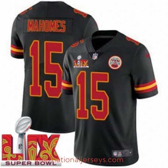 Deluxe Kansas City Chiefs Patrick Mahomes #15 Black 2024 2025 Super Bowl LIX F.U.S.E Stitched Jersey