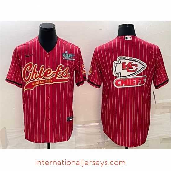 Finest Kansas City Chiefs Red Team Big Logo With Super Bowl LVII Patch Cool Base Stitched Baseball Jersey