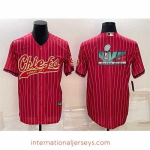 Outstanding Kansas City Chiefs Red With Super Bowl LVII Big Logo Cool Base Stitched Baseball Jersey