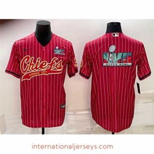 Finest Kansas City Chiefs Red With Super Bowl LVII Big Logo Cool Base Stitched Baseball JerseyS