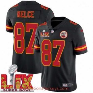 Exceptional Kansas City Chiefs Travis Kelce #87 Black 2024 2025 Super Bowl LIX F.U.S.E Stitched Jersey