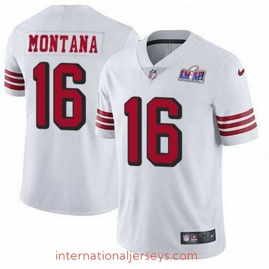 Finest NFL San Francisco 49ers 16 Joe Montana White Throwback Vapor Untouchable Limited Stitched 2024 Super Bowl LVIII Jersey