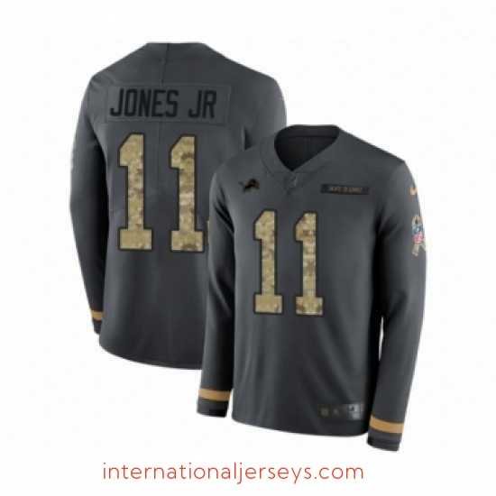 Premium Nike Detroit Lions 11 Marvin Jones Jr Limited Black Salute to Service Therma Long Sleeve NFL Jersey