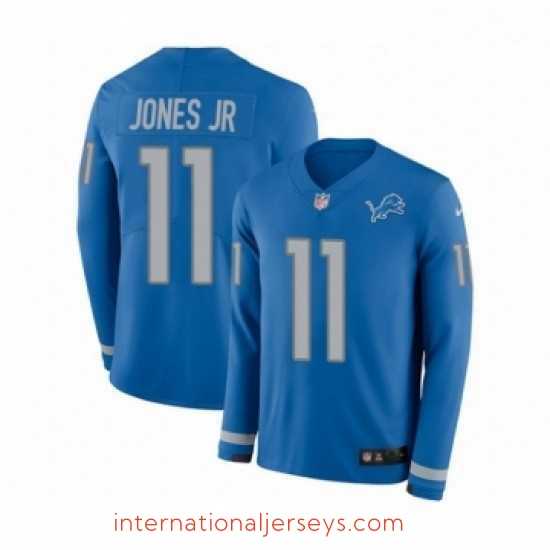 Outstanding Nike Detroit Lions 11 Marvin Jones Jr Limited Blue Therma Long Sleeve NFL Jersey