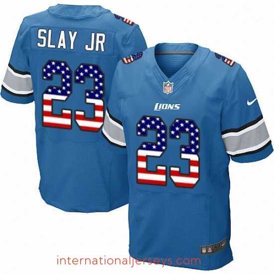 Outstanding Nike Detroit Lions 23 Darius Slay Jr Elite Blue Home USA Flag Fashion NFL Jersey