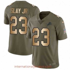 Top notch Nike Detroit Lions 23 Darius Slay Jr Limited Olive Gold Salute to Service NFL Jersey