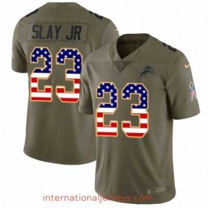Deluxe Nike Detroit Lions 23 Darius Slay Jr Limited Olive USA Flag Salute to Service NFL Jersey