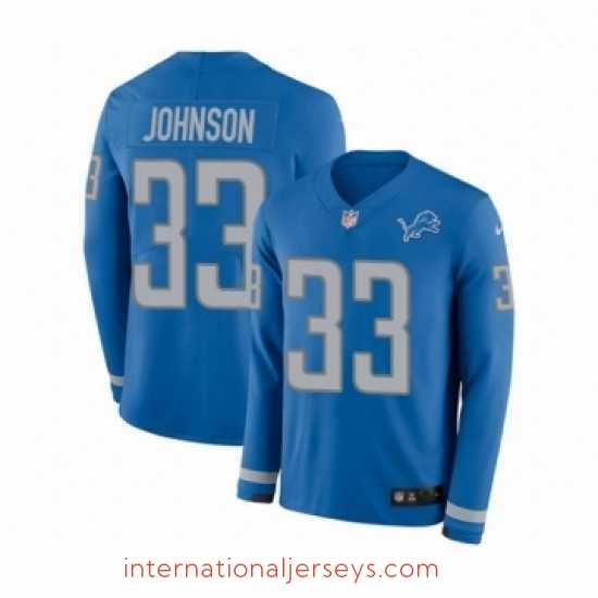 Outstanding Nike Detroit Lions 33 Kerryon Johnson Limited Blue Therma Long Sleeve NFL Jersey