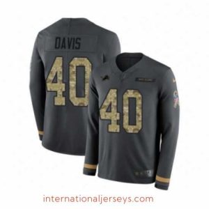 Premium Nike Detroit Lions 40 Jarrad Davis Limited Black Salute to Service Therma Long Sleeve NFL Jersey