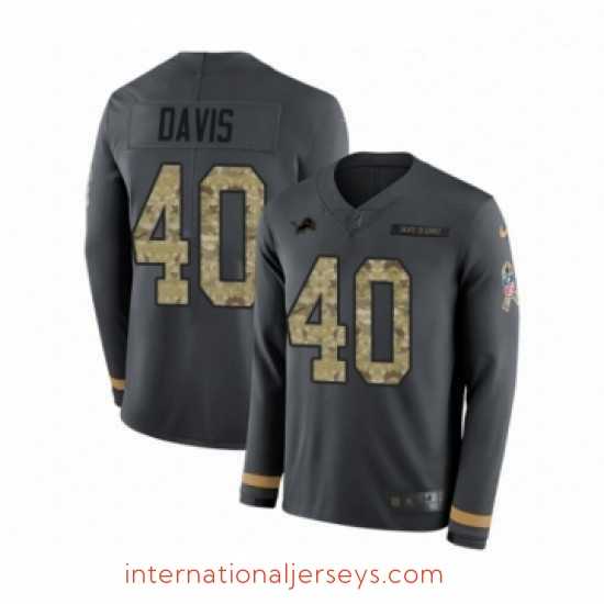 Premium Nike Detroit Lions 40 Jarrad Davis Limited Black Salute to Service Therma Long Sleeve NFL Jersey
