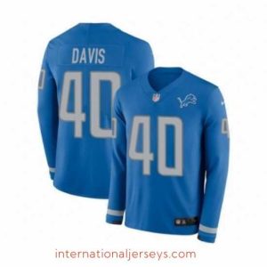 Exceptional Nike Detroit Lions 40 Jarrad Davis Limited Blue Therma Long Sleeve NFL Jersey
