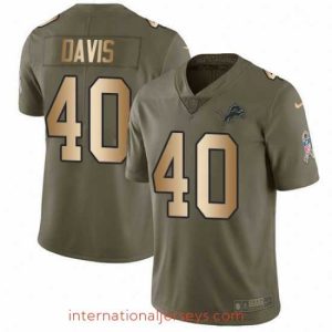 Exceptional Nike Detroit Lions 40 Jarrad Davis Limited OliveGold Salute to Service NFL Jersey