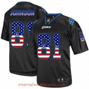 Superb Nike Detroit Lions 81 Calvin Johnson Elite Black USA Flag Fashion NFL Jersey
