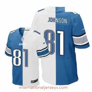 Deluxe Nike Detroit Lions 81 Calvin Johnson Elite BlueWhite Split Fashion NFL Jersey
