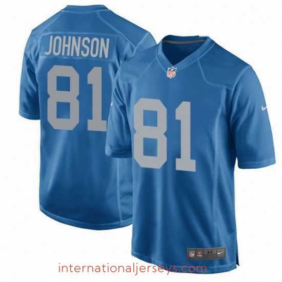 High quality Nike Detroit Lions 81 Calvin Johnson Game Blue Alternate NFL Jersey