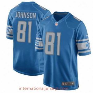 Outstanding Nike Detroit Lions 81 Calvin Johnson Game Light Blue Team Color NFL Jersey