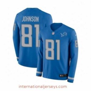 Top notch Nike Detroit Lions 81 Calvin Johnson Limited Blue Therma Long Sleeve NFL Jersey