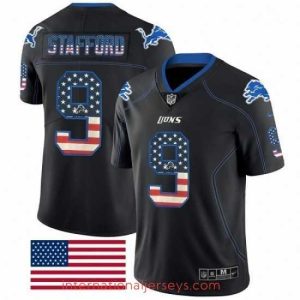 Premium Nike Detroit Lions 9 Matthew Stafford Limited Black Rush USA Flag NFL Jersey